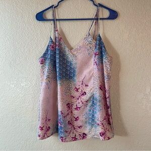 Skies Are Blue Womens Medium Floral Contrast Flowy Cami Tank Top y2k Pink